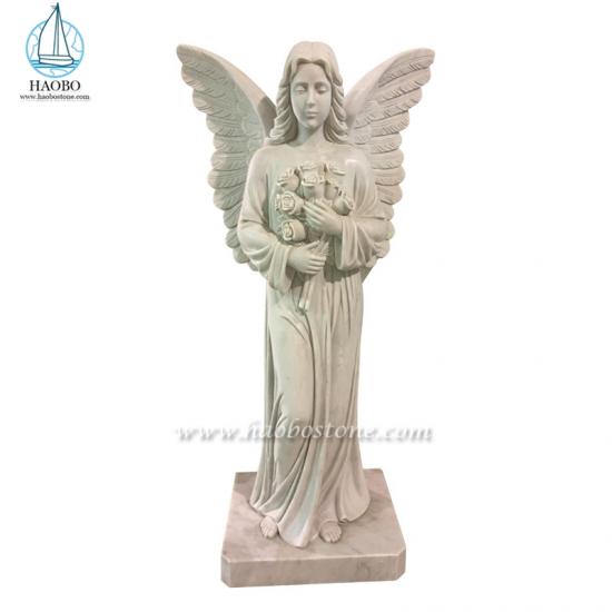Marble Angel Holding Flowers Statue