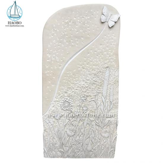 Marble Butterfly Flower Engraved Headstone