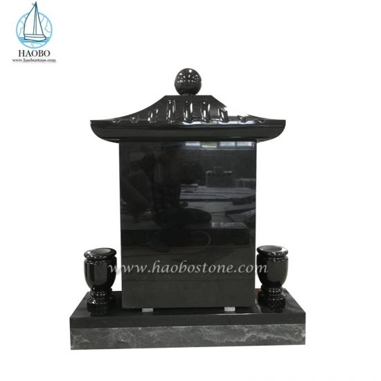 Asian Style Black Granite Funeral Tombstone