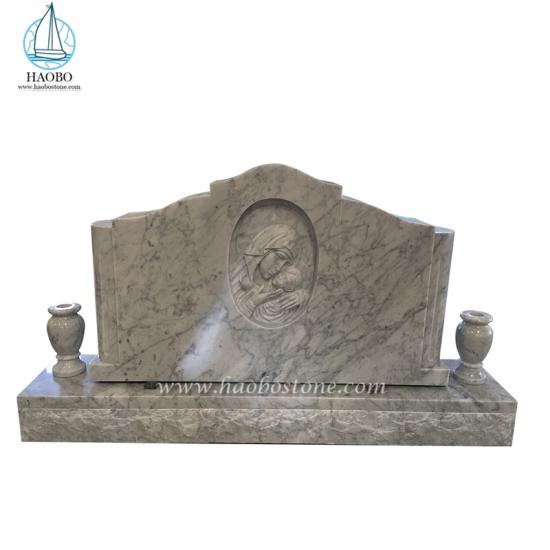 White Marble Virgin Mary Engraved Tombstone
