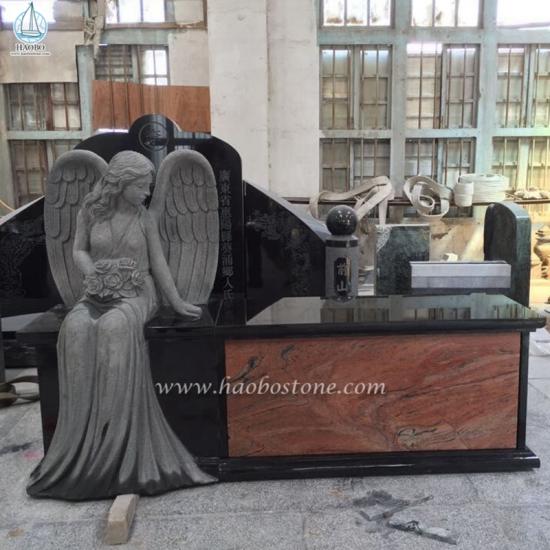 Granite Angel Statue Monument Bench