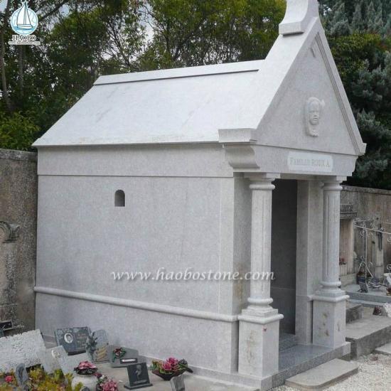 Grey Granite Cross Carved Mausoleum