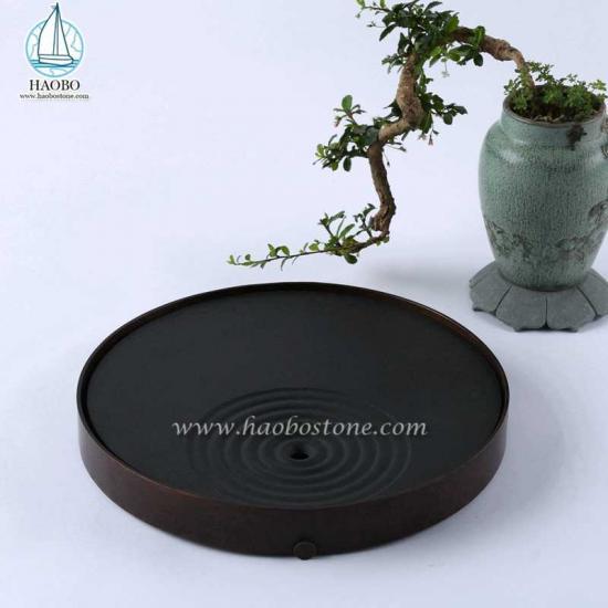 Black Granite Round Stone Tea Tray