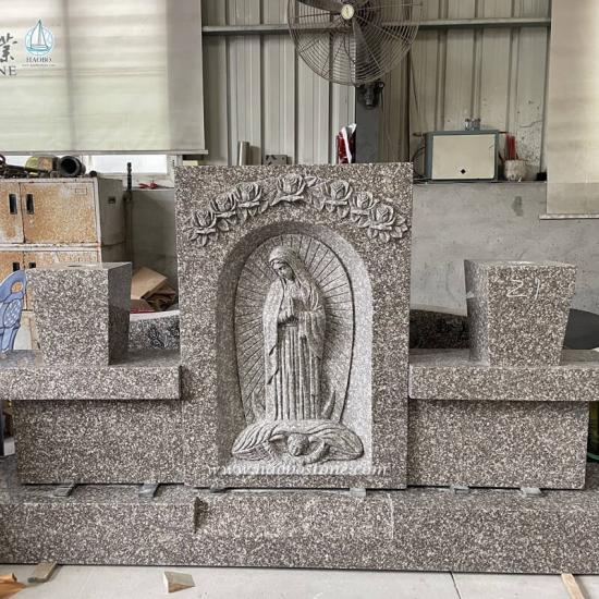 Granite Headstone with Virgin Mary