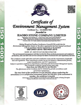  Haobo Steinzertifikat von ISO14001 